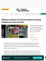 Western Union to roll out Solana-based stablecoin next month