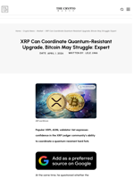 XRP Can Coordinate Quantum-Resistant Upgrade, Bitcoin May Struggle: Expert