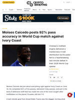 Moises Caicedo posts 92% pass accuracy in World Cup match against Ivory Coast