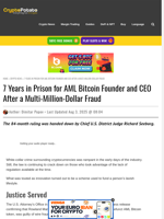 7 Years in Prison for AML Bitcoin Founder and CEO After a Multi-Million-Dollar Fraud