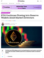 ETH Continues into Reserve Wallets Amid Market Downturn