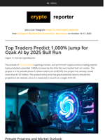 Top Traders Predict 1,000% Jump for Ozak AI by 2025 Bull Run