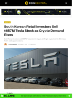 South Korean Retail Investors Sell $657M Tesla Stock as Crypto Demand Rises