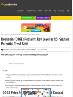 Dogecoin (DOGE) Reclaims Key Level as RSI Signals Potential Trend Shift