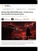 ASTER under pressure as a whale dumps 34.62 million tokens