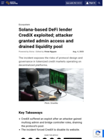 Solana-based DeFi lender CrediX exploited; attacker granted admin access and drained liquidity pool