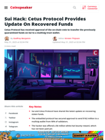 Sui Hack: Cetus Protocol Provides Update On Recovered Funds - Coinspeaker