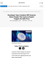Developer Says Cardano Will Surprise Many People This Cycle as Expert Targets $2 ADA Price