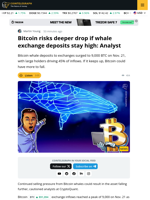 Bitcoin Whale Selling Pressure Signals Further Price Drops