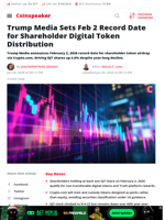 Trump Media Sets Feb 2 Record Date for Shareholder Digital Token Distribution - Coinspeaker