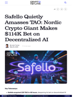 Safello Quietly Amasses TAO: Nordic Crypto Giant Makes $114K Bet on Decentralized AI