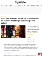 AZ-COM Maruwa to use JPYC stablecoin in Japan's first large-scale corporate rollout