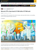 Bitcoin ETFs Claw Back $110M After $774M Exit