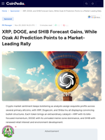 XRP, DOGE, and SHIB Forecast Gains, While Ozak AI Prediction Points to a Market-Leading Rally
