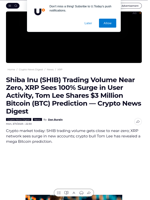 Shiba Inu (SHIB) Trading Volume Near Zero, XRP Sees 100% Surge in User Activity, Tom Lee Shares $3 Million Bitcoin (BTC) Prediction — Crypto News Digest - U.Today