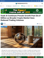 Ozak AI Continues Presale Growth Past $6.67 Million as Broader Crypto Market Sees Reduced Trading Volumes