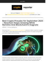 Best Crypto Presales for September 2025 - Nexchain Keeps Growing While Remittix And BlockchainFx Stagnate