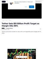 Tether Sets $15 Billion Profit Target as Margin Hits 99% - U.Today