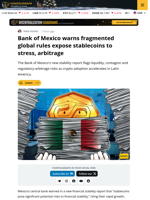 Banxico Warns Stablecoins Pose Systemic Risks Without Global Rules