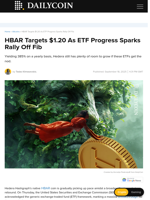 HBAR Targets $1.20 As ETF Progress Sparks Rally Off Fib - DailyCoin