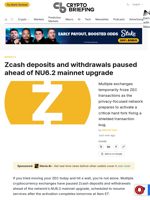 Zcash deposits and withdrawals paused ahead of NU6.2 mainnet upgrade