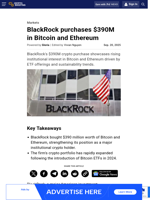 BlackRock purchases $390M in Bitcoin and Ethereum
