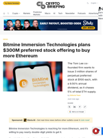 Bitmine Immersion Technologies plans $300M preferred stock offering to buy more Ethereum