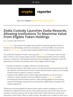 Zodia Custody Launches Zodia Rewards, Allowing Institutions To Maximise Value From Eligible Token Holdings