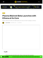 Plasma Mainnet Beta Launches with Ethena at Its Core