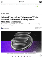 Solana Price to Lag Ethereum's While Network Addresses Scaling Issues: Standard Chartered - Decrypt