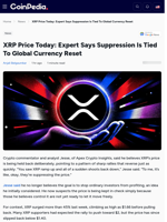 XRP Price Today: Expert Says Suppression Is Tied To Global Currency Reset