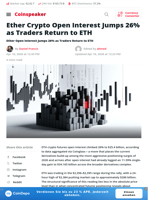 Ether Crypto Open Interest Jumps 26% as Traders Return to ETH - Coinspeaker