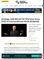 Strategy sells Bitcoin for first time since 2022 to fund preferred stock dividends