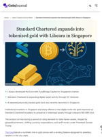 Standard Chartered expands into tokenised gold with Libeara in Singapore - CoinJournal