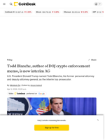 Todd Blanche, author of DOJ crypto enforcement memo, now interim AG 