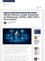 Whale Moves Large Amounts of Ethereum (ETH): Will ETH’s Price Rise? | E-Crypto News