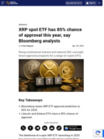 XRP spot ETF has 85% chance of approval this year, say Bloomberg analysts