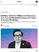 BitMine Adds $1.7 Billion in Ethereum, Now Second Behind Strategy in Crypto Treasury Rankings - Decrypt