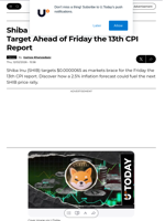 Shiba Inu (SHIB) Eyes $0.0000065 Target Ahead of Friday the 13th CPI Report - U.Today