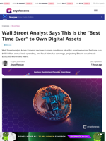 Analyst recommends owning digital assets now for maximum gains.