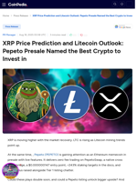 XRP Price Prediction and Litecoin Outlook: Pepeto Presale Named the Best Crypto to Invest in