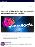 BlackRock CEO Larry Fink Calls Bitcoin a Safe Alternative Investment Like Gold