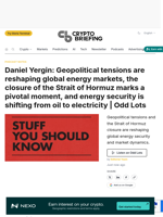 Daniel Yergin: Geopolitical tensions are reshaping global energy markets, the closure of the Strait of Hormuz marks a pivotal moment, and energy security is shifting from oil to electricity | Odd Lots
