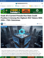 Ozak AI’s Current Presale Run Rate Could Position It Among the Highest-ROI Tokens With 250×–750× Outcomes