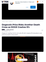 Dogecoin Price Risks Another Death Cross as DOGE Crashes 9% - U.Today