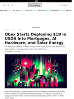 Obex Starts Deploying $1B in USDS Into Mortgages, AI Hardware, and Solar Energy - 
