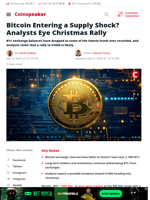 Bitcoin Entering a Supply Shock? Analysts Eye Christmas Rally - Coinspeaker