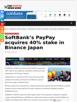 SoftBank’s PayPay acquires 40% stake in Binance Japan - The Crypto News Wire