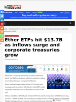 Ether ETFs hit $13.7B as inflows surge and corporate treasuries grow - The Crypto News Wire