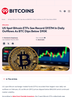 US Spot Bitcoin ETFs See Record $937M In Daily Outflows As BTC Dips Below $90K - 99Bitcoins